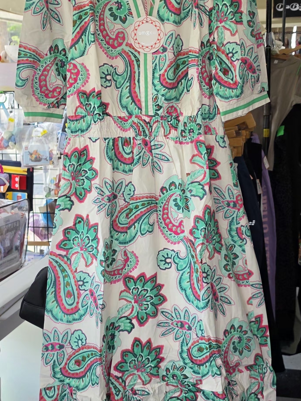 Umgee Cream  Dress with Teal and Pink Paisley Sz M NEW